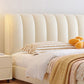 Contemporary White Wood Standard Bed, Upholstered Rectangular Headboard Bed