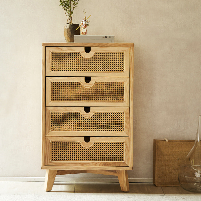 Contemporary Solid Wood Chest with Drawers and Wooden Legs in Natural