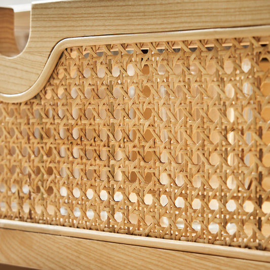 Coffre en bois massif contemporain avec tiroirs et pattes en bois en naturel