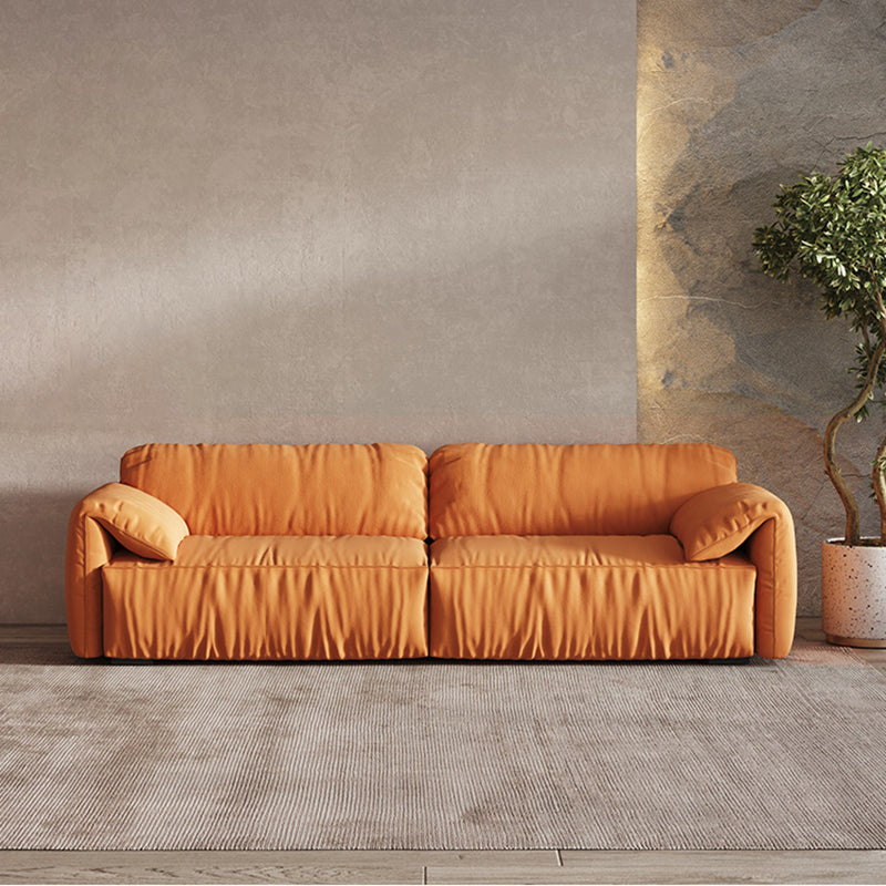 Contemporary Pillow Top Arm Settee Orange Faux Leather Sofa for Living Room Clearhalo 'furn' 'furn_sofas' 'Furniture' 'Living Room Furniture' 'Sofa' 'sofas' 6174778
