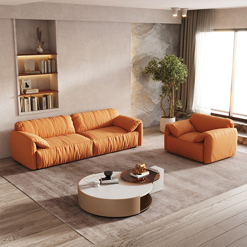 Contemporary Pillow Top Arm Settee Orange Faux Leather Sofa for Living Room Clearhalo 'furn' 'furn_sofas' 'Furniture' 'Living Room Furniture' 'Sofa' 'sofas' 6174780
