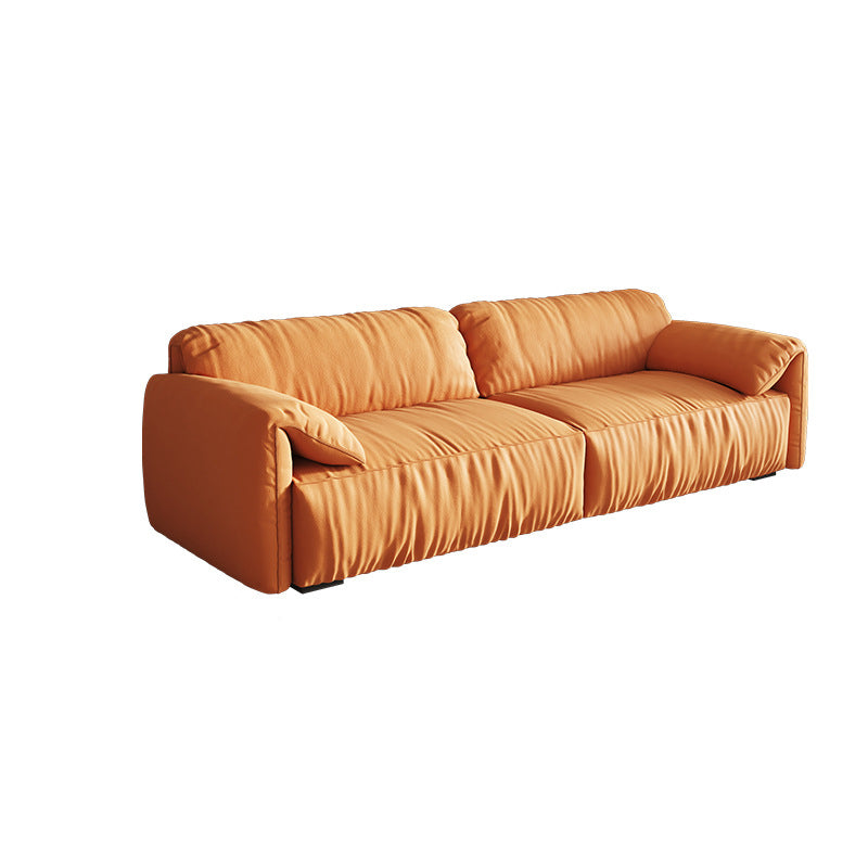 Contemporary Pillow Top Arm Settee Orange Faux Leather Sofa for Living Room Clearhalo 'furn' 'furn_sofas' 'Furniture' 'Living Room Furniture' 'Sofa' 'sofas' 6174781