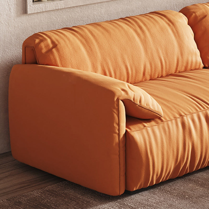 Contemporary Pillow Top Arm Settee Orange Faux Leather Sofa for Living Room Clearhalo 'furn' 'furn_sofas' 'Furniture' 'Living Room Furniture' 'Sofa' 'sofas' 6174784
