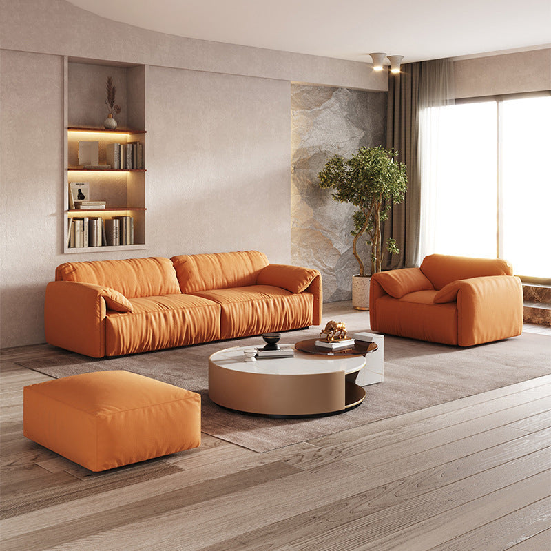 Contemporary Pillow Top Arm Settee Orange Faux Leather Sofa for Living Room Clearhalo 'furn' 'furn_sofas' 'Furniture' 'Living Room Furniture' 'Sofa' 'sofas' 6174789