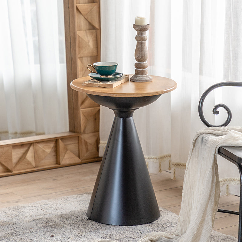 Round Solid Wood Top Coffee Table Iron Pedestal Cocktail Table Clearhalo 'Coffee & Accent Tables' 'Coffee Tables' 'coffee_tables' 'furn' 'furn_coffee_tables' 'Furniture' 'Living Room Furniture' 6175014