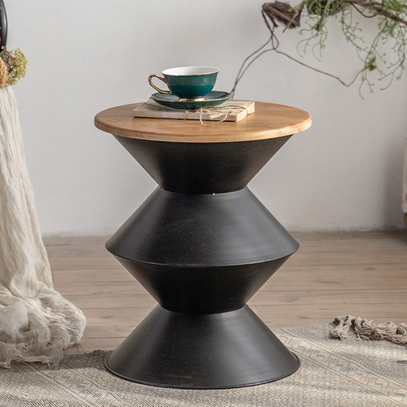 Round Solid Wood Top Coffee Table Iron Pedestal Cocktail Table 15.7"L x 15.7"W x 18.3"H Clearhalo 'Coffee & Accent Tables' 'Coffee Tables' 'coffee_tables' 'furn' 'furn_coffee_tables' 'Furniture' 'Living Room Furniture' 6175016