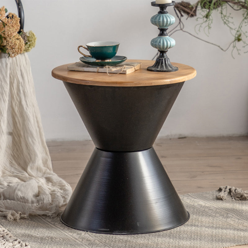 Round Solid Wood Top Coffee Table Iron Pedestal Cocktail Table 17.7"L x 17.7"W x 18.9"H Clearhalo 'Coffee & Accent Tables' 'Coffee Tables' 'coffee_tables' 'furn' 'furn_coffee_tables' 'Furniture' 'Living Room Furniture' 6175017