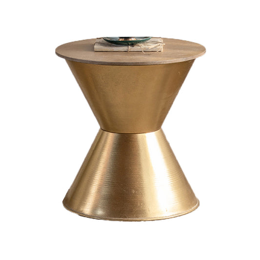 ラウンドソリッドウッドトップコーヒーテーブルアイアンペデスタルカクテルテーブル