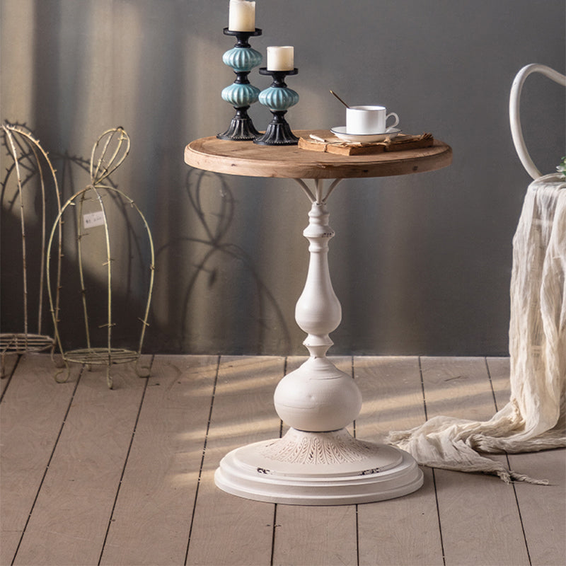 French Country Round Wood Top Coffee Table Iron Pedestal Cocktail Table Clearhalo 'Coffee & Accent Tables' 'Coffee Tables' 'coffee_tables' 'furn' 'furn_coffee_tables' 'Furniture' 'Living Room Furniture' 6175031