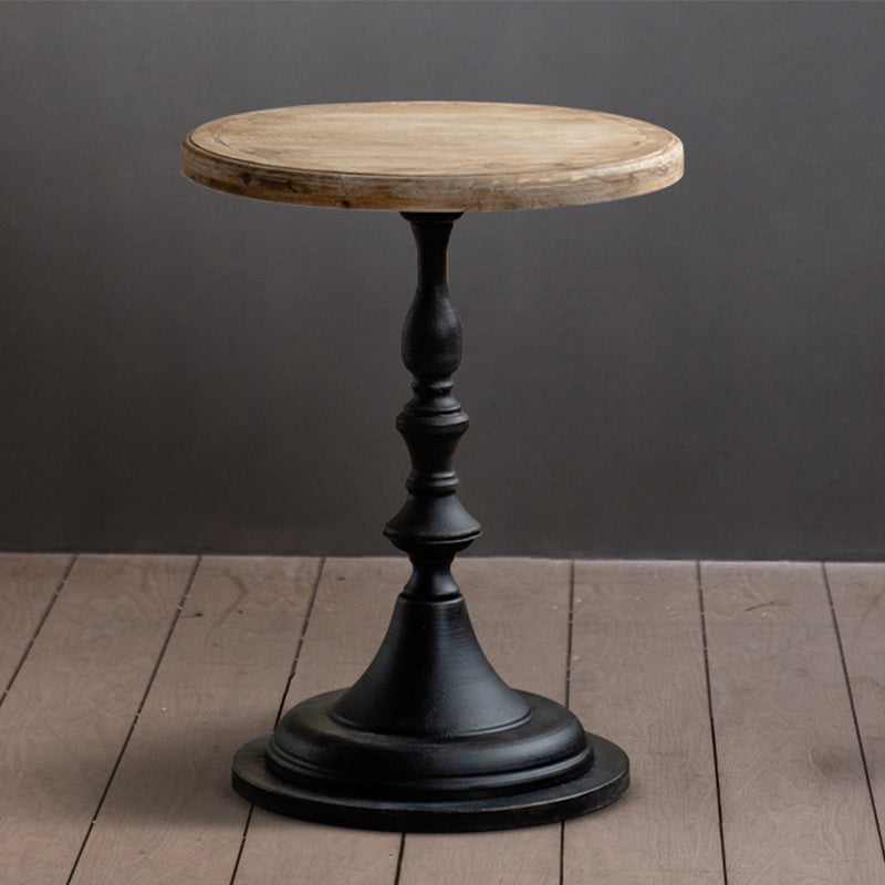 French Country Round Wood Top Coffee Table Iron Pedestal Cocktail Table 18"L x 18"W x 24"H Black Clearhalo 'Coffee & Accent Tables' 'Coffee Tables' 'coffee_tables' 'furn' 'furn_coffee_tables' 'Furniture' 'Living Room Furniture' 6175033