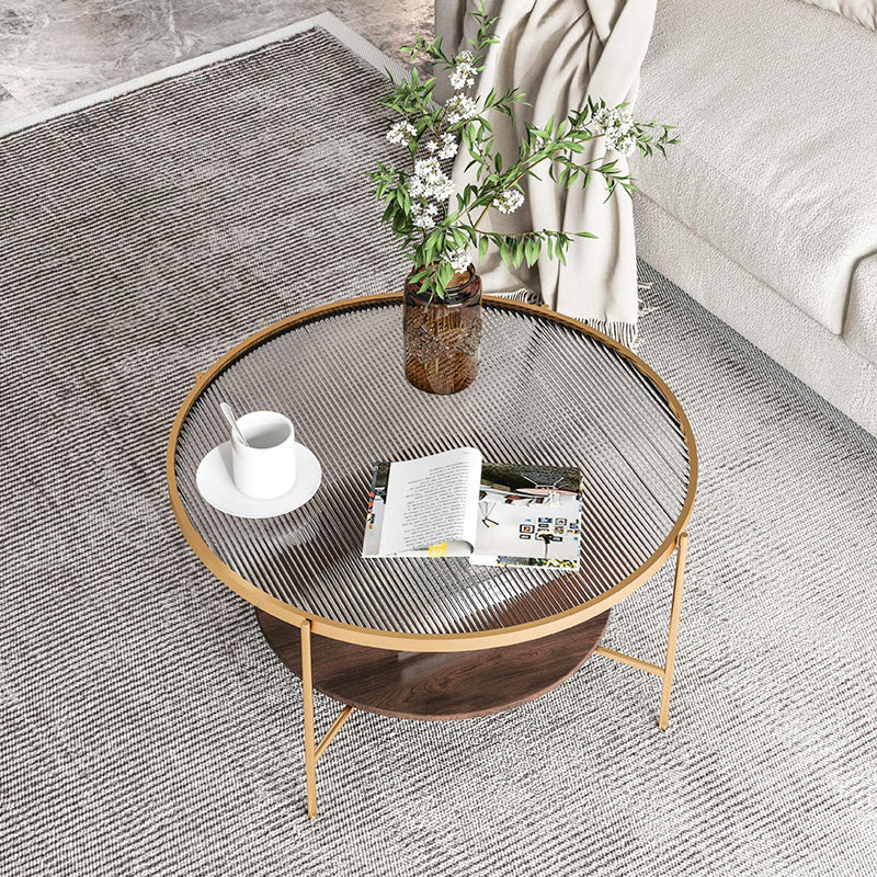 Contemporary 4 Legs Glass Top with Storage Shelf Round Single Coffee Table Clearhalo 'Coffee & Accent Tables' 'Coffee Tables' 'coffee_tables' 'furn' 'furn_coffee_tables' 'Furniture' 'Living Room Furniture' 6175061