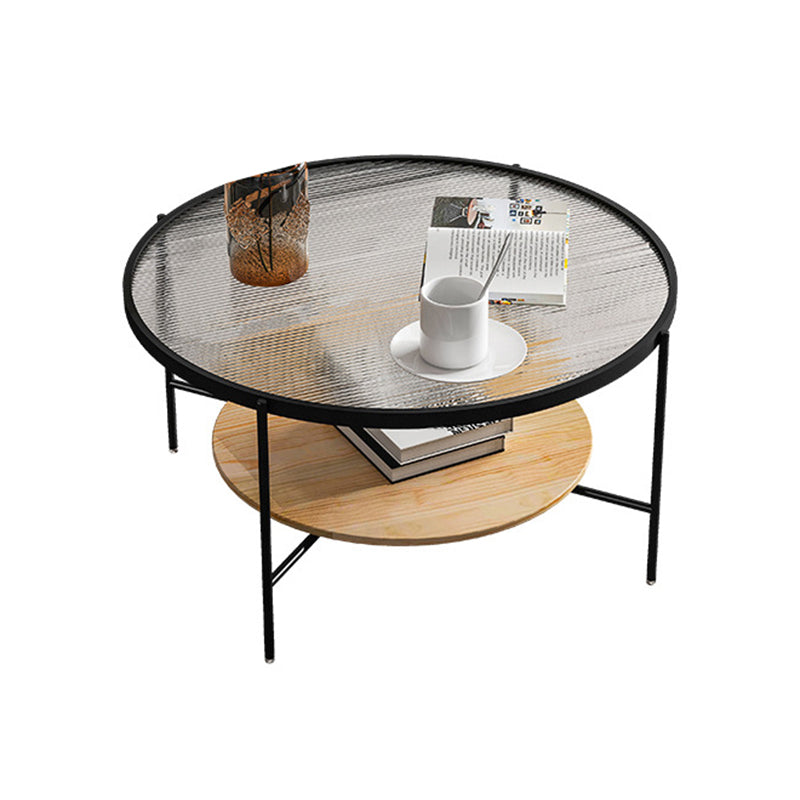 Contemporary 4 Legs Glass Top with Storage Shelf Round Single Coffee Table Clearhalo 'Coffee & Accent Tables' 'Coffee Tables' 'coffee_tables' 'furn' 'furn_coffee_tables' 'Furniture' 'Living Room Furniture' 6175063