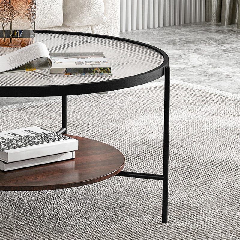 Contemporary 4 Legs Glass Top with Storage Shelf Round Single Coffee Table Clearhalo 'Coffee & Accent Tables' 'Coffee Tables' 'coffee_tables' 'furn' 'furn_coffee_tables' 'Furniture' 'Living Room Furniture' 6175064