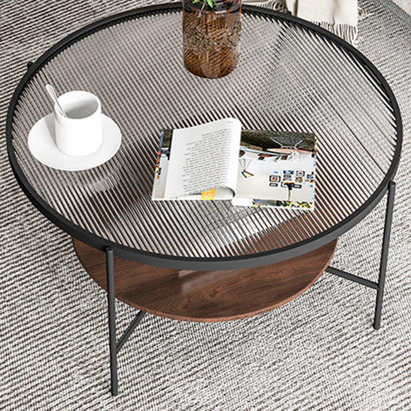 Contemporary 4 Legs Glass Top with Storage Shelf Round Single Coffee Table Clearhalo 'Coffee & Accent Tables' 'Coffee Tables' 'coffee_tables' 'furn' 'furn_coffee_tables' 'Furniture' 'Living Room Furniture' 6175065