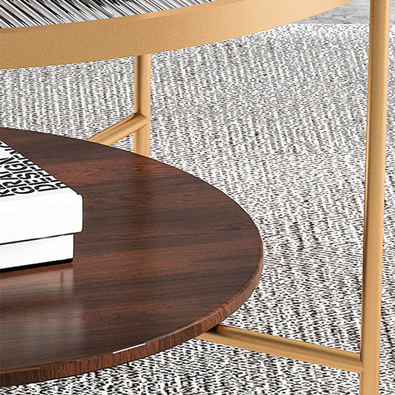 Contemporary 4 Legs Glass Top with Storage Shelf Round Single Coffee Table Clearhalo 'Coffee & Accent Tables' 'Coffee Tables' 'coffee_tables' 'furn' 'furn_coffee_tables' 'Furniture' 'Living Room Furniture' 6175066