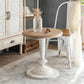 French Country Round Solid Wood Top Coffee Table Iron Pedestal Cocktail Table