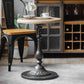 French Country Round Solid Wood Top Coffee Table Iron Pedestal Cocktail Table