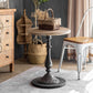 French Country Round Solid Wood Top Coffee Table Iron Pedestal Cocktail Table