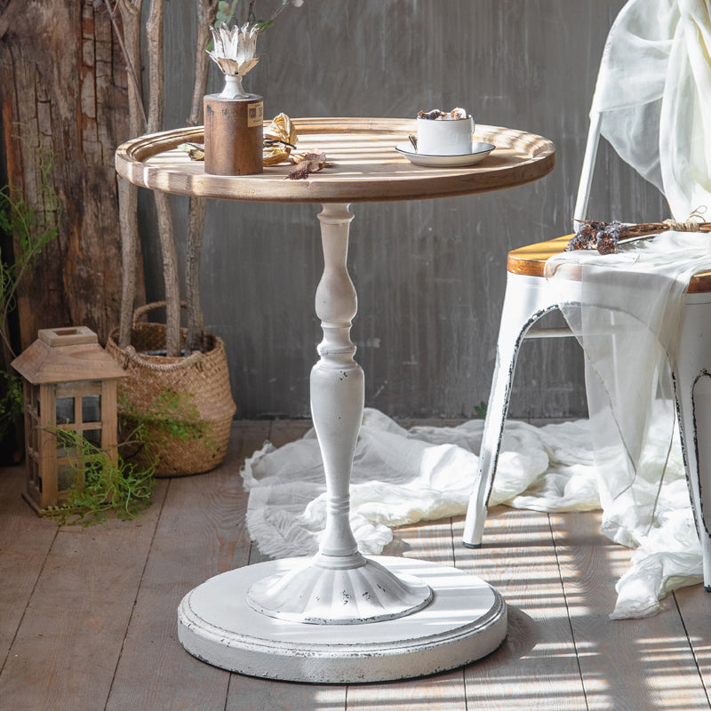 Round Wood Top Coffee Table Iron Pedestal Cocktail Table - Distressed Surface Treatment Clearhalo 'Coffee & Accent Tables' 'Coffee Tables' 'coffee_tables' 'furn' 'furn_coffee_tables' 'Furniture' 'Living Room Furniture' 6175100