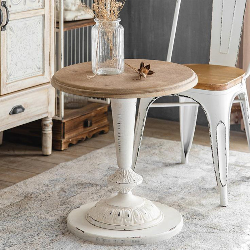 Round Wood Top Coffee Table Iron Pedestal Cocktail Table - Distressed Surface Treatment Clearhalo 'Coffee & Accent Tables' 'Coffee Tables' 'coffee_tables' 'furn' 'furn_coffee_tables' 'Furniture' 'Living Room Furniture' 6175101
