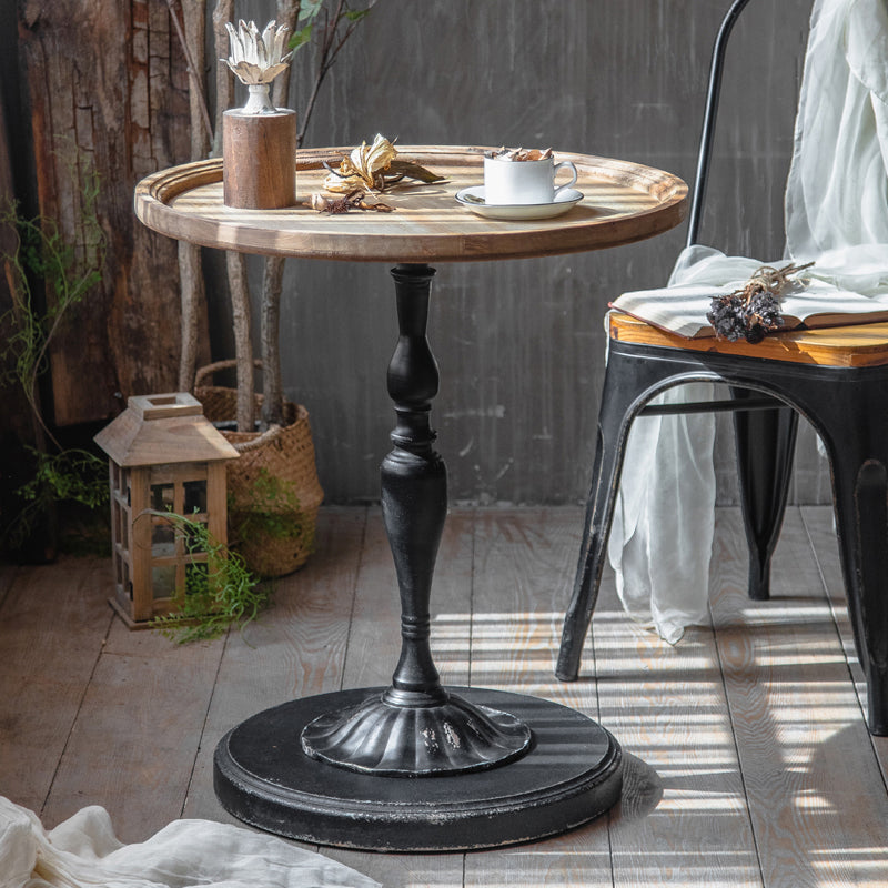 Round Wood Top Coffee Table Iron Pedestal Cocktail Table - Distressed Surface Treatment Clearhalo 'Coffee & Accent Tables' 'Coffee Tables' 'coffee_tables' 'furn' 'furn_coffee_tables' 'Furniture' 'Living Room Furniture' 6175102