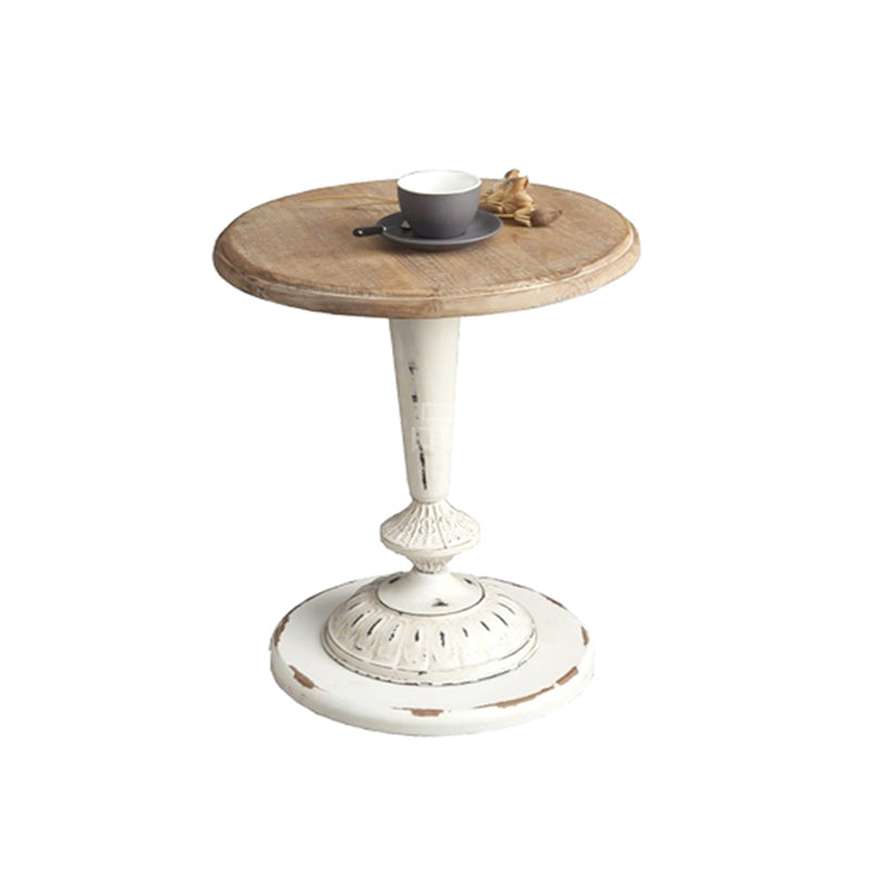 Round Wood Top Coffee Table Iron Pedestal Cocktail Table - Distressed Surface Treatment 20"L x 20"W x 22"H White Clearhalo 'Coffee & Accent Tables' 'Coffee Tables' 'coffee_tables' 'furn' 'furn_coffee_tables' 'Furniture' 'Living Room Furniture' 6175103