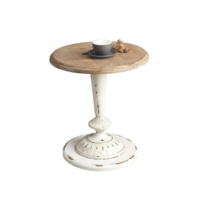 Round Wood Top Coffee Table Iron Pedestal Cocktail Table - Distressed Surface Treatment 20"L x 20"W x 22"H White Clearhalo 'Coffee & Accent Tables' 'Coffee Tables' 'coffee_tables' 'furn' 'furn_coffee_tables' 'Furniture' 'Living Room Furniture' 6175103