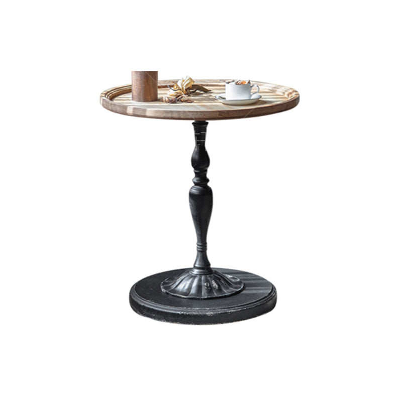 Round Wood Top Coffee Table Iron Pedestal Cocktail Table - Distressed Surface Treatment 23"L x 23"W x 26"H Black Clearhalo 'Coffee & Accent Tables' 'Coffee Tables' 'coffee_tables' 'furn' 'furn_coffee_tables' 'Furniture' 'Living Room Furniture' 6175104