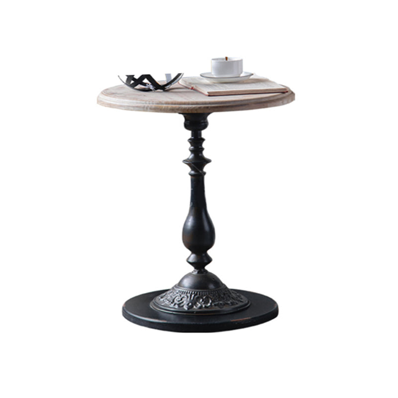 Round Wood Top Coffee Table Iron Pedestal Cocktail Table - Distressed Surface Treatment 20"L x 20"W x 25"H Black Clearhalo 'Coffee & Accent Tables' 'Coffee Tables' 'coffee_tables' 'furn' 'furn_coffee_tables' 'Furniture' 'Living Room Furniture' 6175105