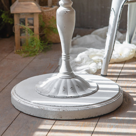 丸いウッドトップコーヒーテーブル鉄台座カクテルテーブル - 苦しめられた表面処理