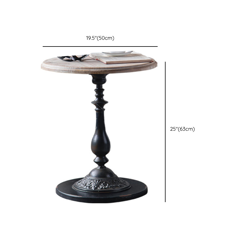 Round Wood Top Coffee Table Iron Pedestal Cocktail Table - Distressed Surface Treatment Clearhalo 'Coffee & Accent Tables' 'Coffee Tables' 'coffee_tables' 'furn' 'furn_coffee_tables' 'Furniture' 'Living Room Furniture' 6175111