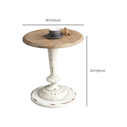丸いウッドトップコーヒーテーブル鉄台座カクテルテーブル - 苦しめられた表面処理
