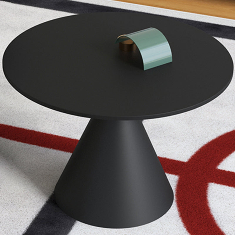 Moderne zwart/witte salontafel met ronde bovenkant, ijzeren voetstuk, cocktailtafel uit het midden van de eeuw
