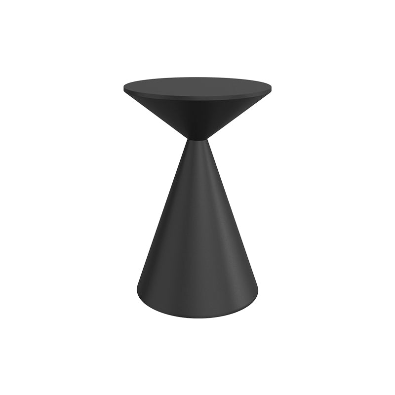 Moderne zwart/witte salontafel met ronde bovenkant, ijzeren voetstuk, cocktailtafel uit het midden van de eeuw