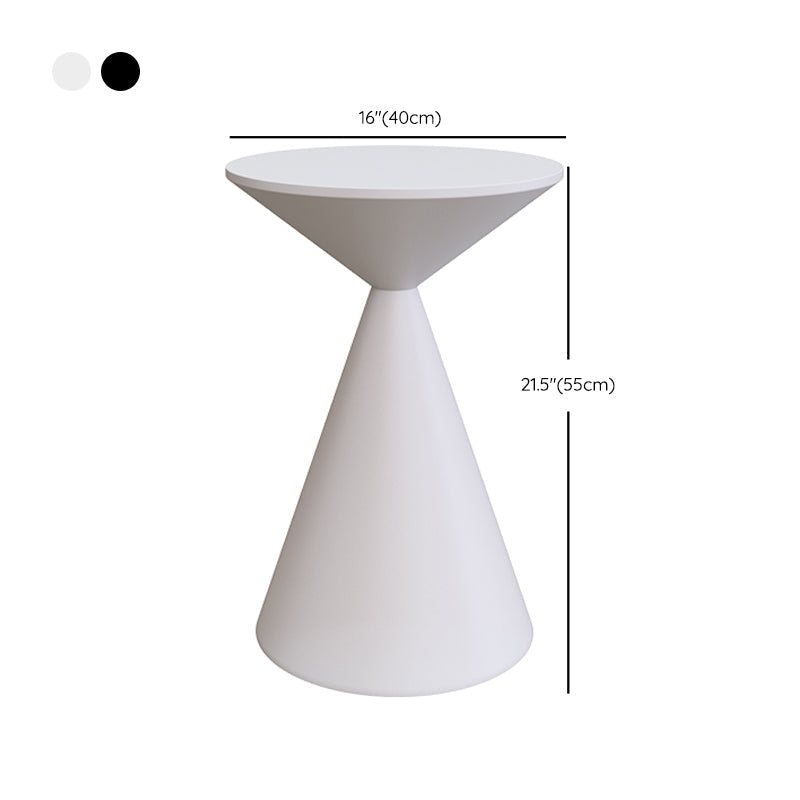Moderne zwart/witte salontafel met ronde bovenkant, ijzeren voetstuk, cocktailtafel uit het midden van de eeuw