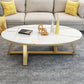 Glam ovale leistenen salontafel, 47 cm hoge cocktailtafel met ijzeren kruispoten