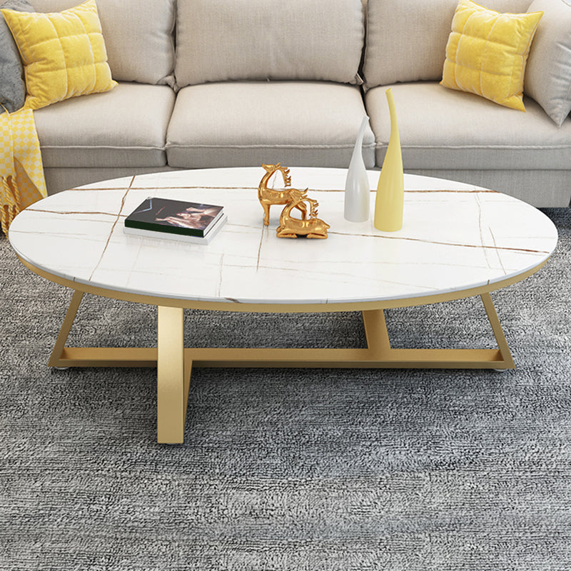 Glam ovale leistenen salontafel, 47 cm hoge cocktailtafel met ijzeren kruispoten