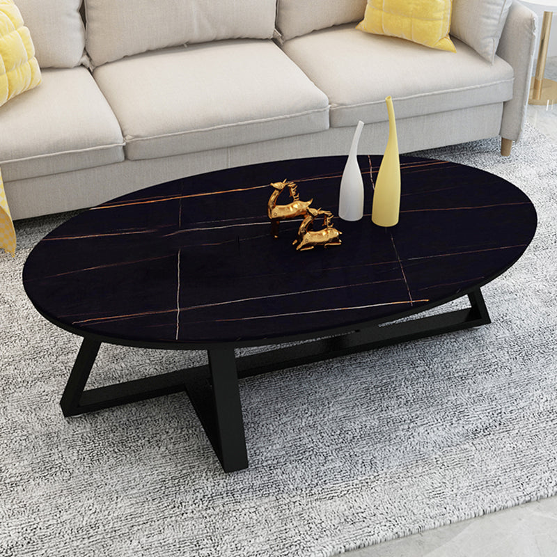 Glam ovale leistenen salontafel, 47 cm hoge cocktailtafel met ijzeren kruispoten