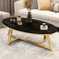 Glam ovale leistenen salontafel, 47 cm hoge cocktailtafel met ijzeren kruispoten