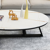 Glam Oval Slate Coffee Table 17.7"H Iron Cross Legs Cocktail Table
