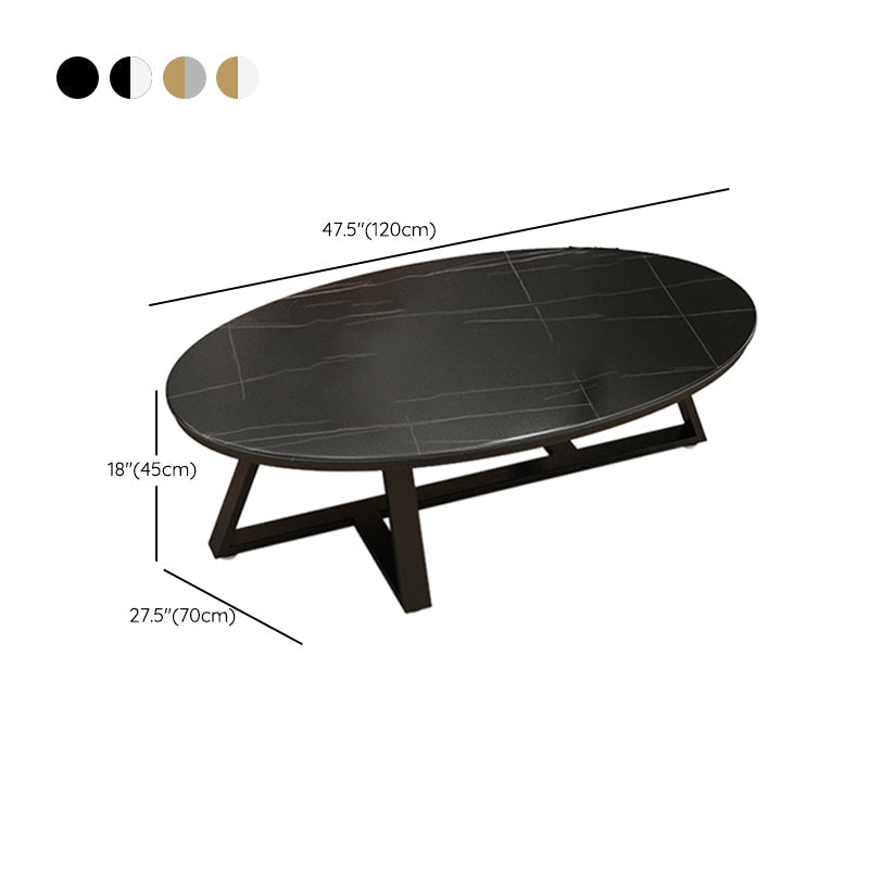 Glam ovale leistenen salontafel, 47 cm hoge cocktailtafel met ijzeren kruispoten