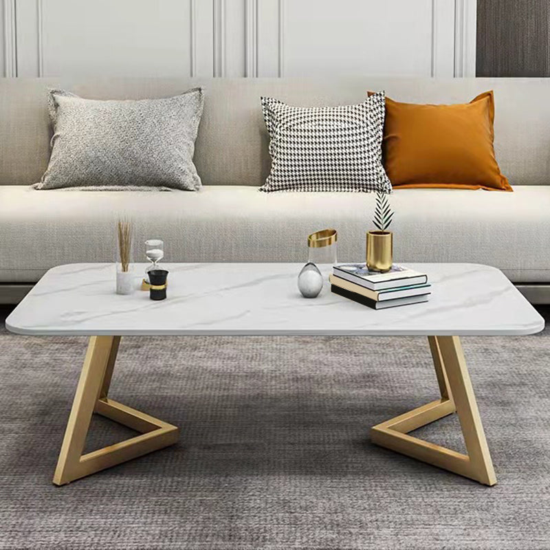 Glam Style Rectangle Slate Coffee Table 17.7"H Iron Sled Cocktail Table 55"L x 24"W x 18"H Gold Clearhalo 'Coffee & Accent Tables' 'Coffee Tables' 'coffee_tables' 'furn' 'furn_coffee_tables' 'Furniture' 'Living Room Furniture' 6175148