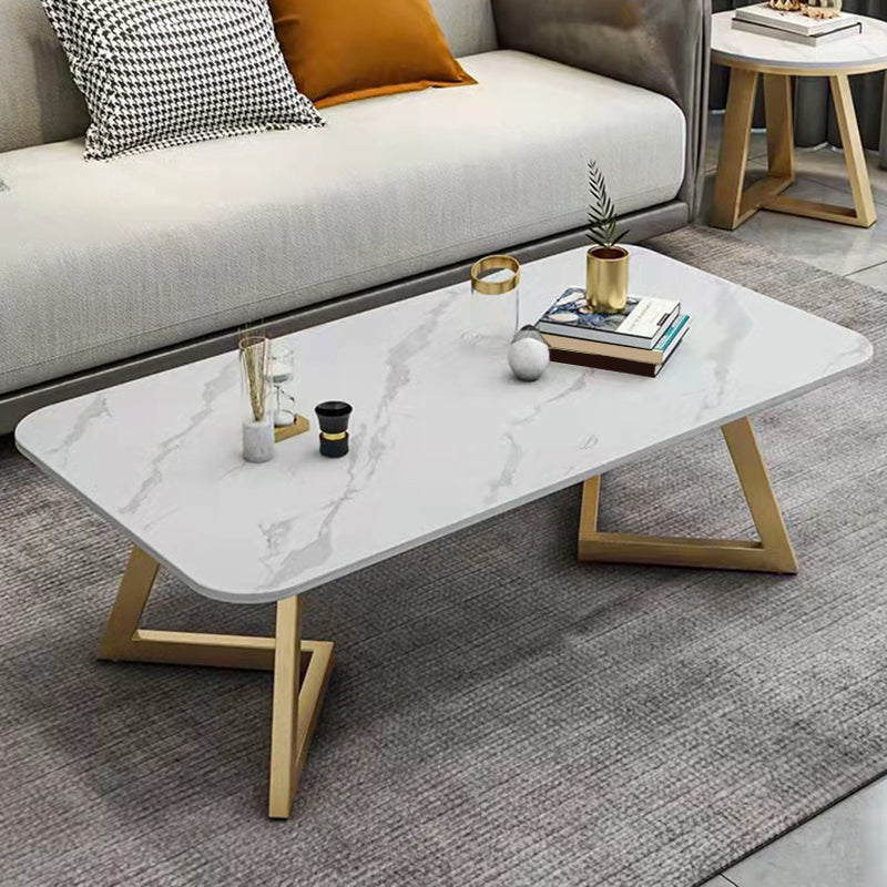 Glam Style Rectangle Slate Coffee Table 17.7"H Iron Sled Cocktail Table 47"L x 24"W x 18"H Gold Clearhalo 'Coffee & Accent Tables' 'Coffee Tables' 'coffee_tables' 'furn' 'furn_coffee_tables' 'Furniture' 'Living Room Furniture' 6175149
