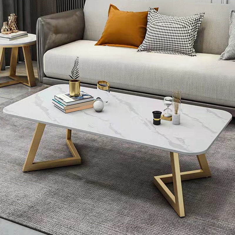 Glam Style Rectangle Slate Coffee Table 17.7"H Iron Sled Cocktail Table 51"L x 24"W x 18"H Gold Clearhalo 'Coffee & Accent Tables' 'Coffee Tables' 'coffee_tables' 'furn' 'furn_coffee_tables' 'Furniture' 'Living Room Furniture' 6175150