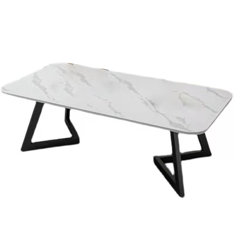 Glam Style Rectangle Slate Coffee Table 17.7"H Iron Sled Cocktail Table Black Clearhalo 'Coffee & Accent Tables' 'Coffee Tables' 'coffee_tables' 'furn' 'furn_coffee_tables' 'Furniture' 'Living Room Furniture' 6175151