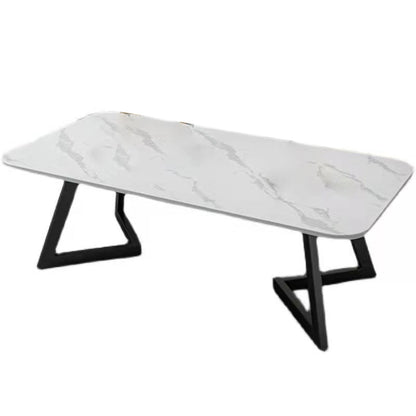 Glam Style Rectangle Slate Coffee Table 17.7"H Iron Sled Cocktail Table Black Clearhalo 'Coffee & Accent Tables' 'Coffee Tables' 'coffee_tables' 'furn' 'furn_coffee_tables' 'Furniture' 'Living Room Furniture' 6175151
