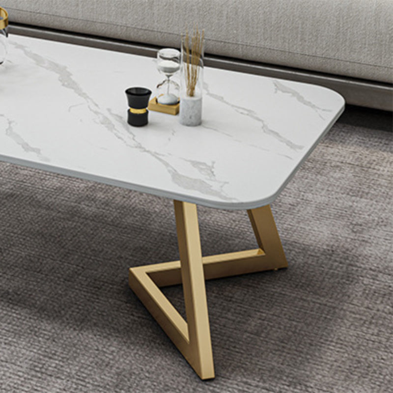 Glam Style Rectangle Slate Coffee Table 17.7"H Iron Sled Cocktail Table Clearhalo 'Coffee & Accent Tables' 'Coffee Tables' 'coffee_tables' 'furn' 'furn_coffee_tables' 'Furniture' 'Living Room Furniture' 6175154
