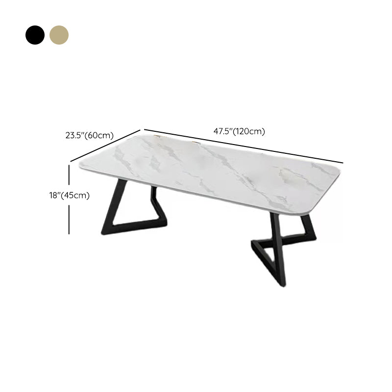 Glam Style Rectangle Slate Coffee Table 17.7"H Iron Sled Cocktail Table Clearhalo 'Coffee & Accent Tables' 'Coffee Tables' 'coffee_tables' 'furn' 'furn_coffee_tables' 'Furniture' 'Living Room Furniture' 6175157