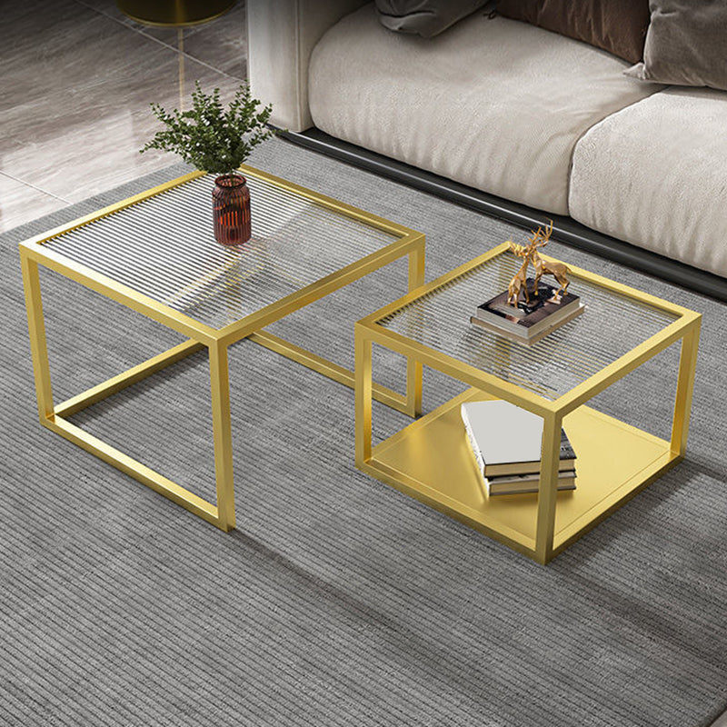 Modern Square Glass Coffee Table Iron Frame Base Cocktail Table