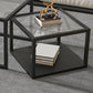 Modern Square Glass Coffee Table Iron Frame Base Cocktail Table